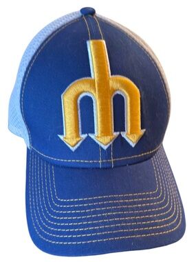 Source Unknown Blue and Gold Baseball Cap with Raised Logo obo